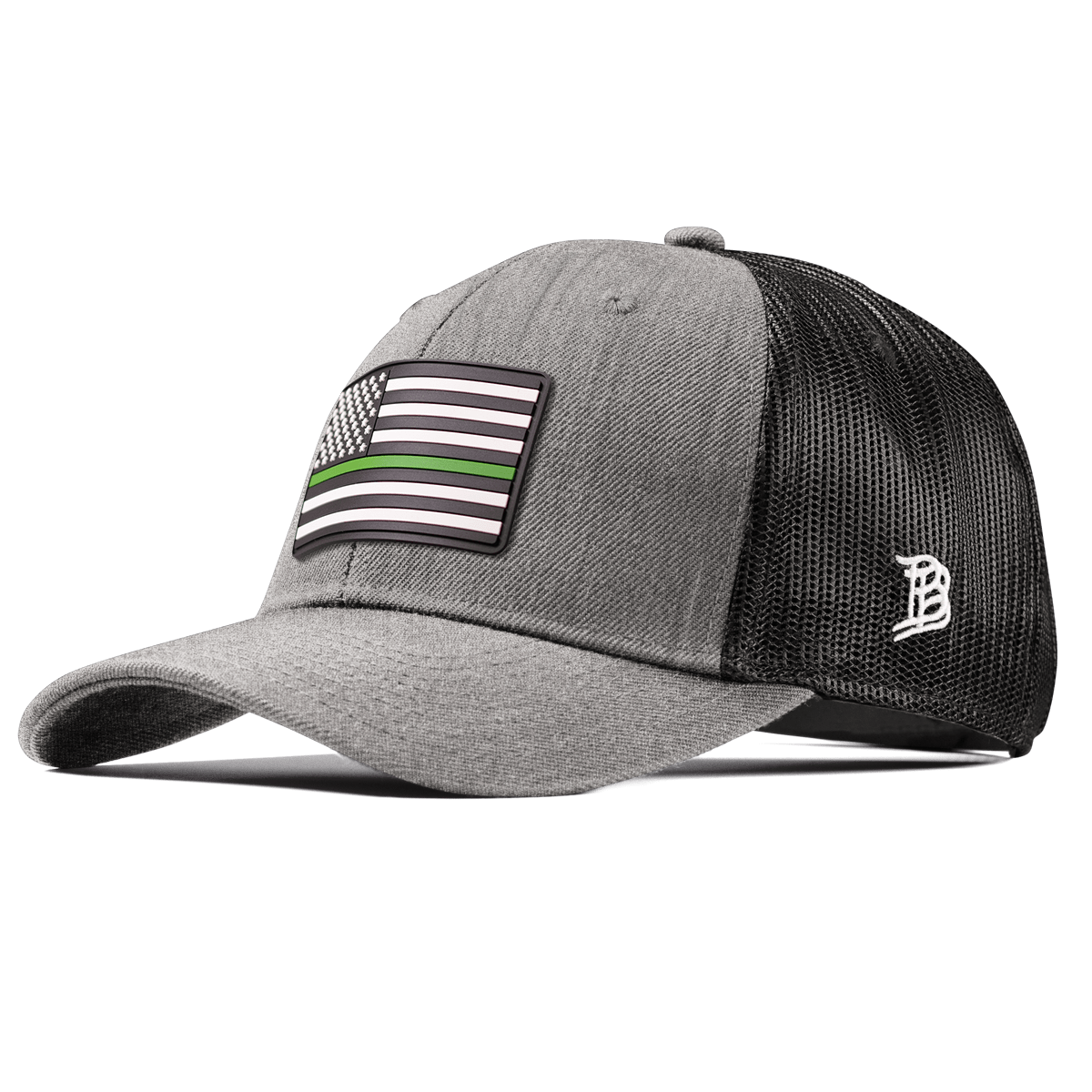 Thin Green Line PVC Curved Trucker Heather Gray