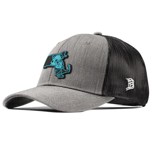 Massachusetts Turquoise Curved Trucker Heather Gray