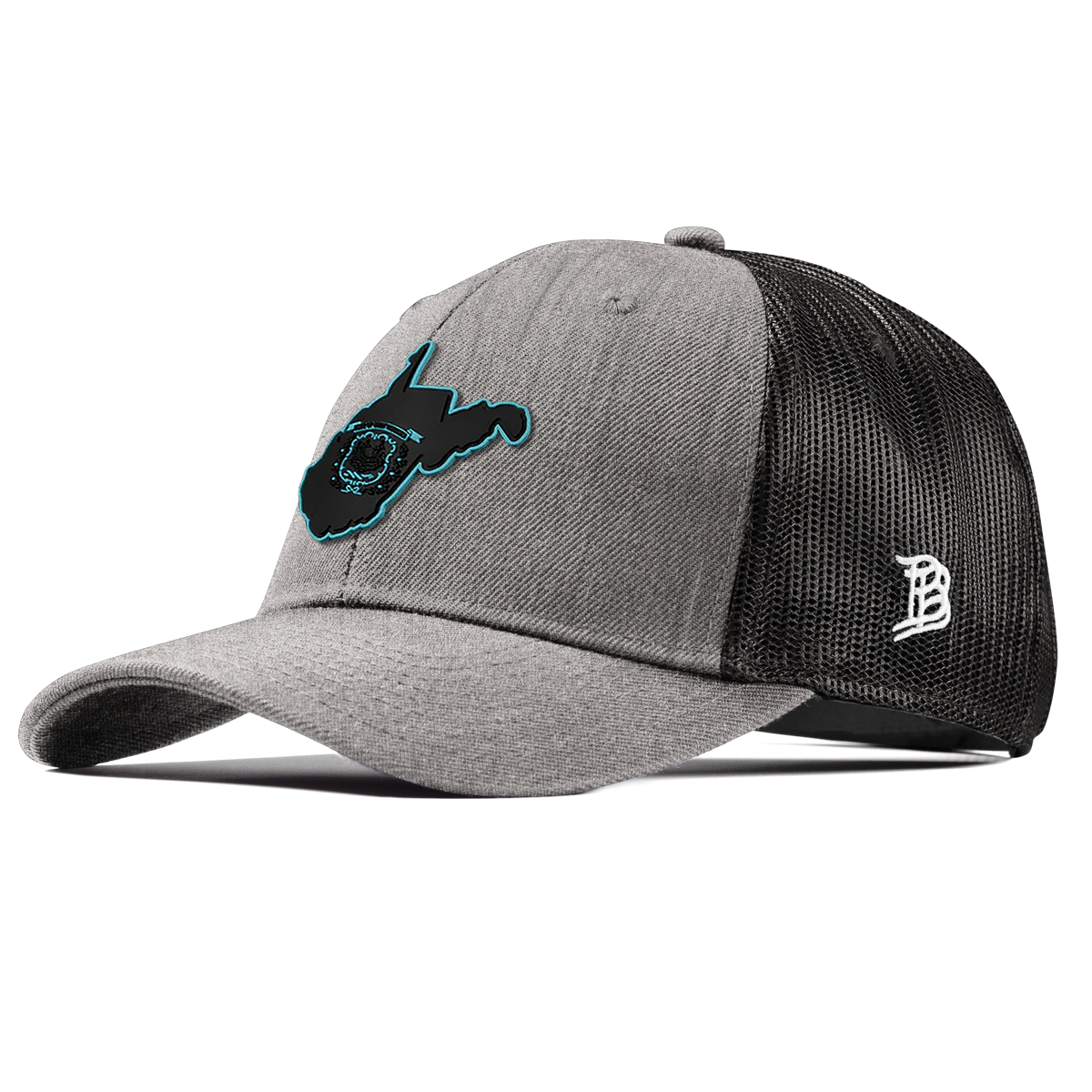 West Virginia Turquoise Curved Trucker Heather Gray