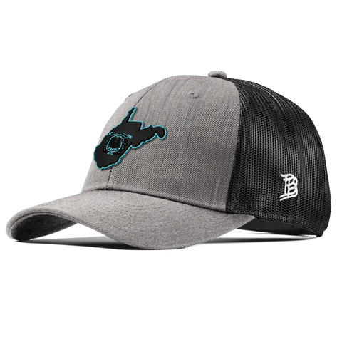 West Virginia Turquoise Curved Trucker Heather Gray