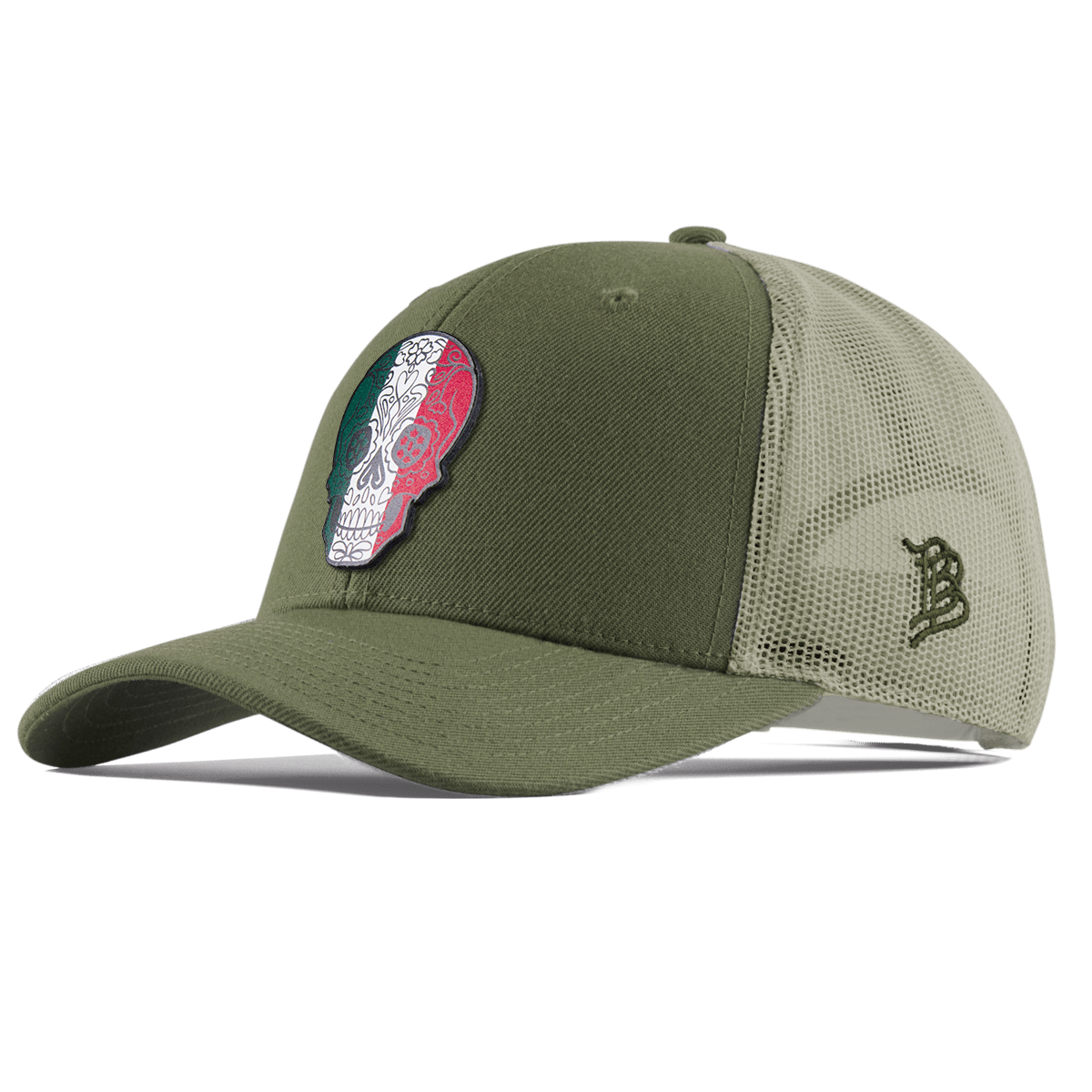 Fiesta Sugar Skull Curved Trucker Light Loden