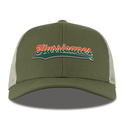 University of Miami "Hurricanes Script" Curved  Trucker Light Loden