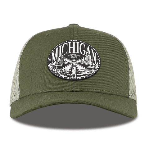 Michigan Traveler Curved Trucker Light Loden