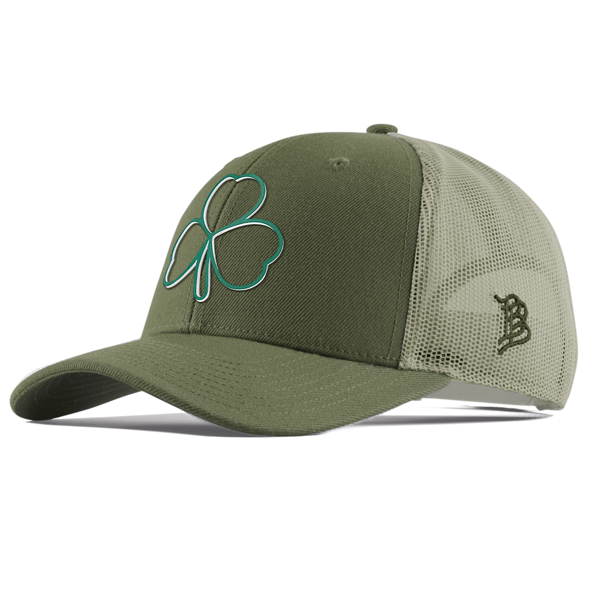 Stacked Shamrock Curved Trucker Light Loden