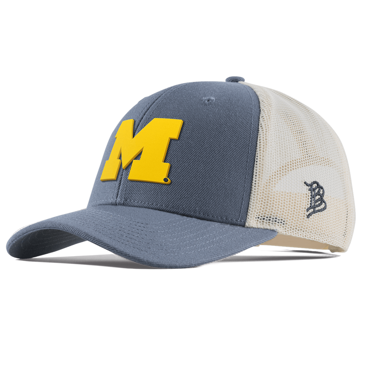University of Michigan "Michigan Gold Block" Curved Trucker Light Navy