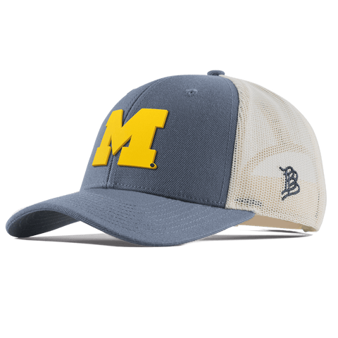 University of Michigan "Michigan Gold Block" Curved Trucker Light Navy