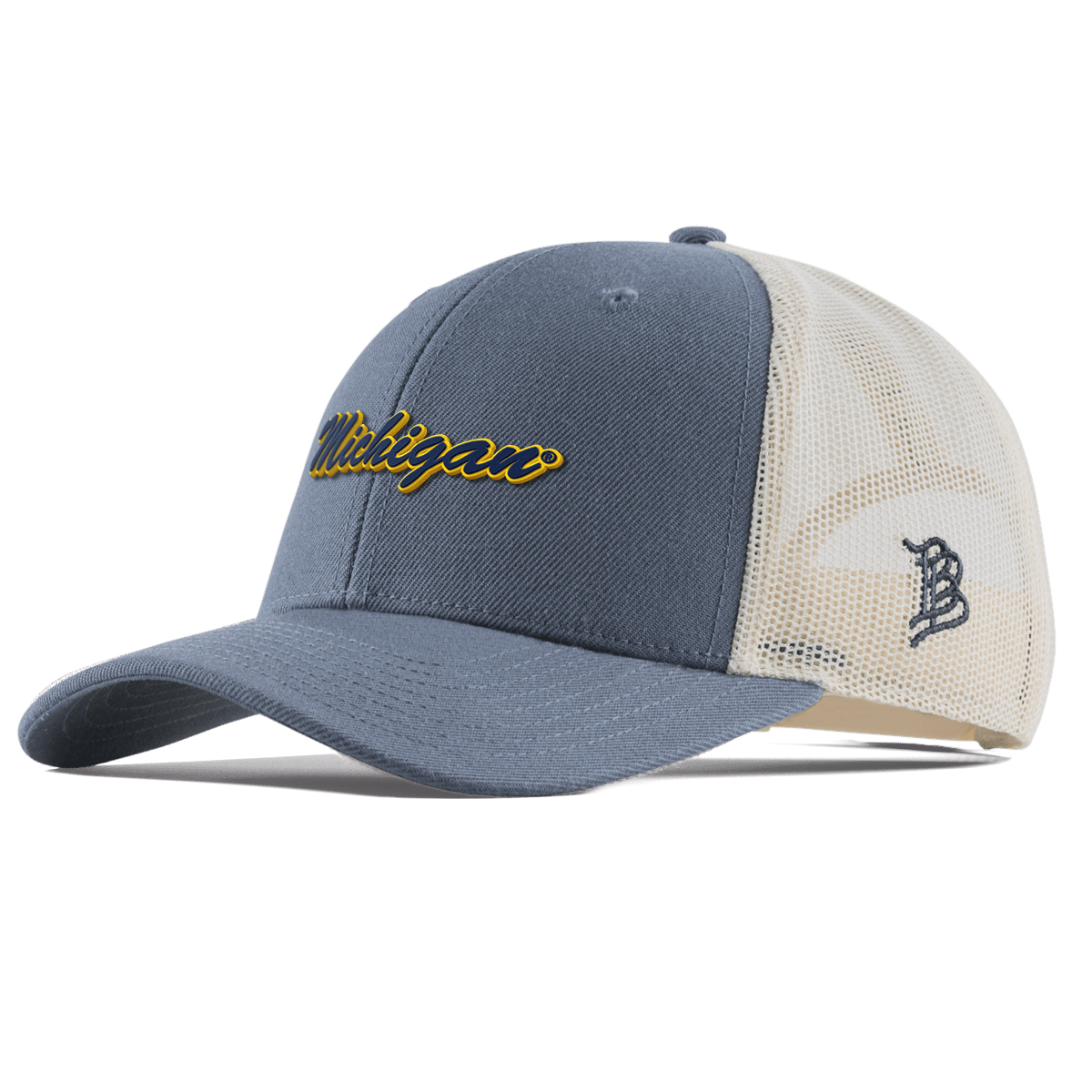 University of Michigan "Michigan Script" Curved Trucker Light Navy
