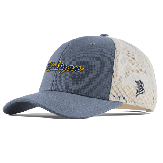 University of Michigan "Michigan Script" Curved Trucker Light Navy