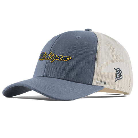 University of Michigan "Michigan Script" Curved Trucker Light Navy