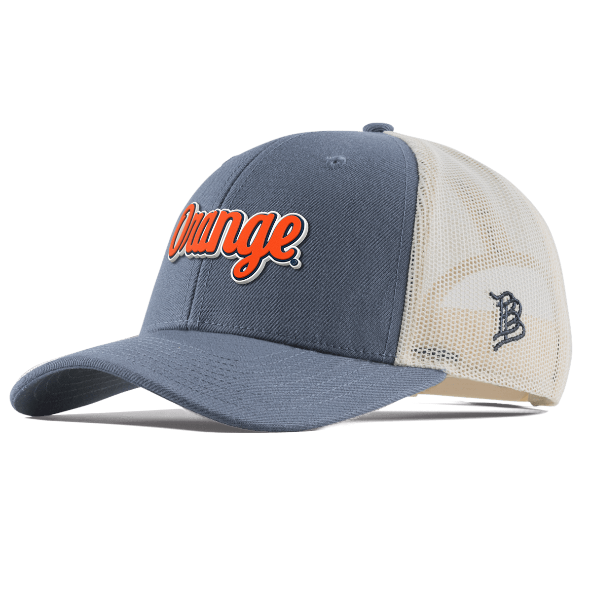 Syracuse University "Orange Throwback Script" Curved Trucker Light Navy