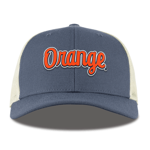 Syracuse University "Orange Throwback Script" Curved Trucker Light Navy