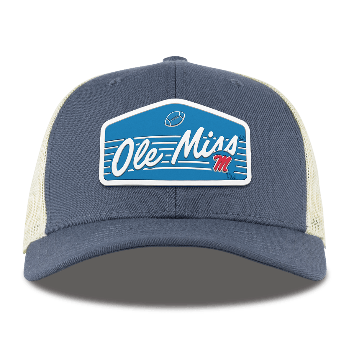 University of Mississippi "Rebel Football" Curved Trucker Light Navy