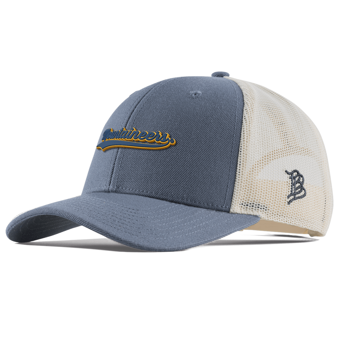 West Virginia University "West Virginia Mountaineers Script" Curved Trucker Light Navy