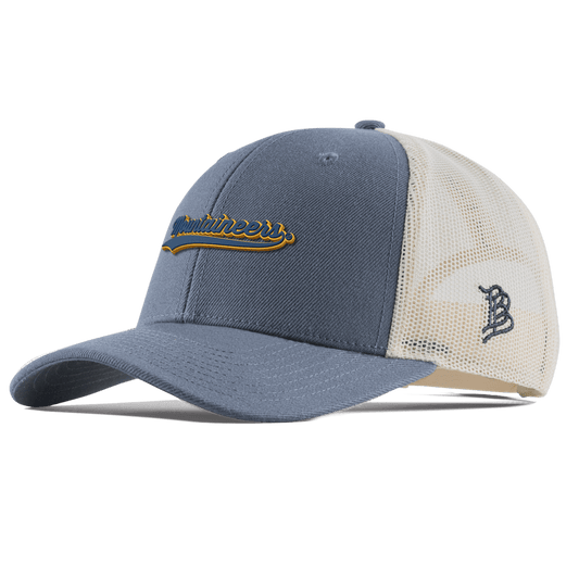 West Virginia University "West Virginia Mountaineers Script" Curved Trucker Light Navy