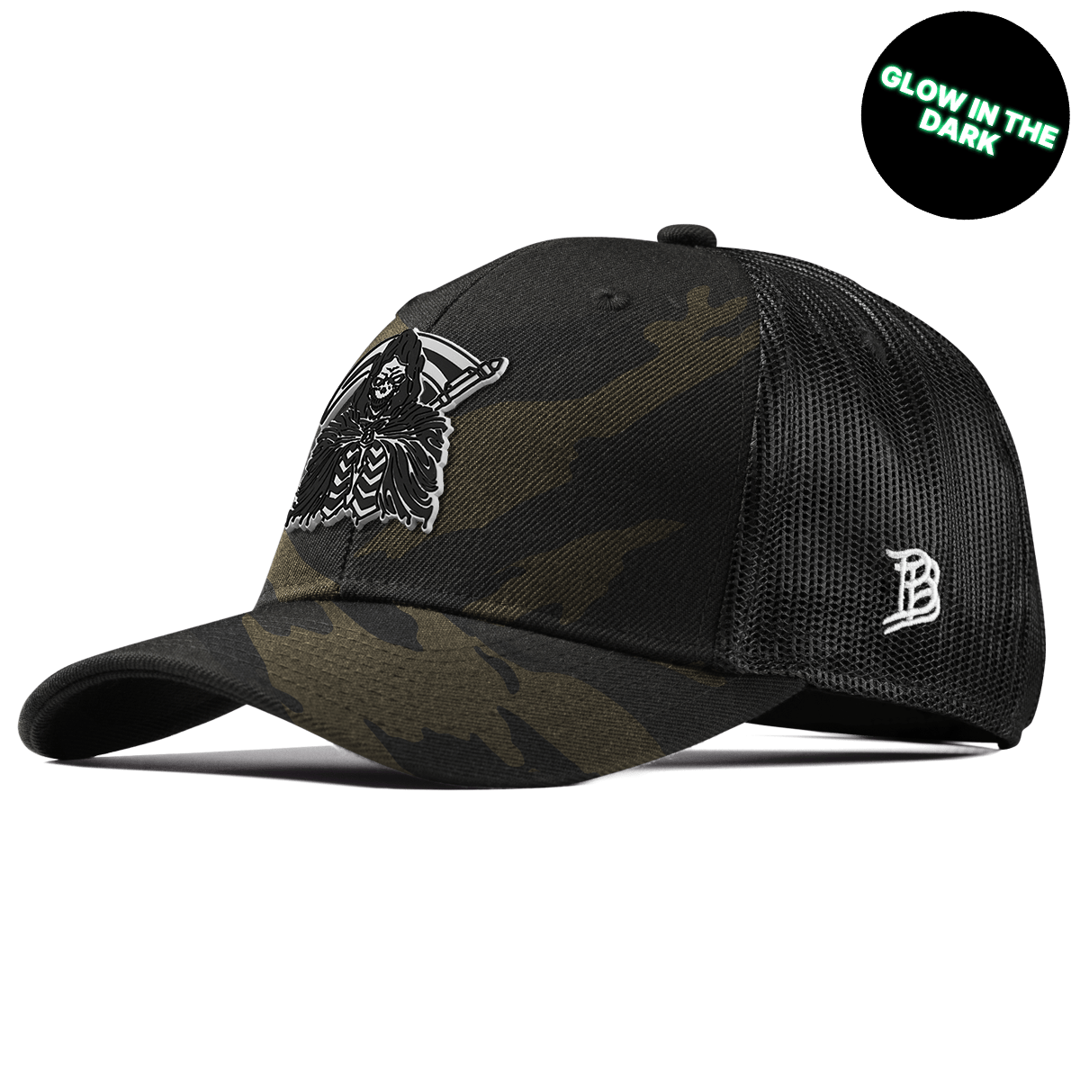 Grim Reaper Glow Curved Trucker Midnight Camo
