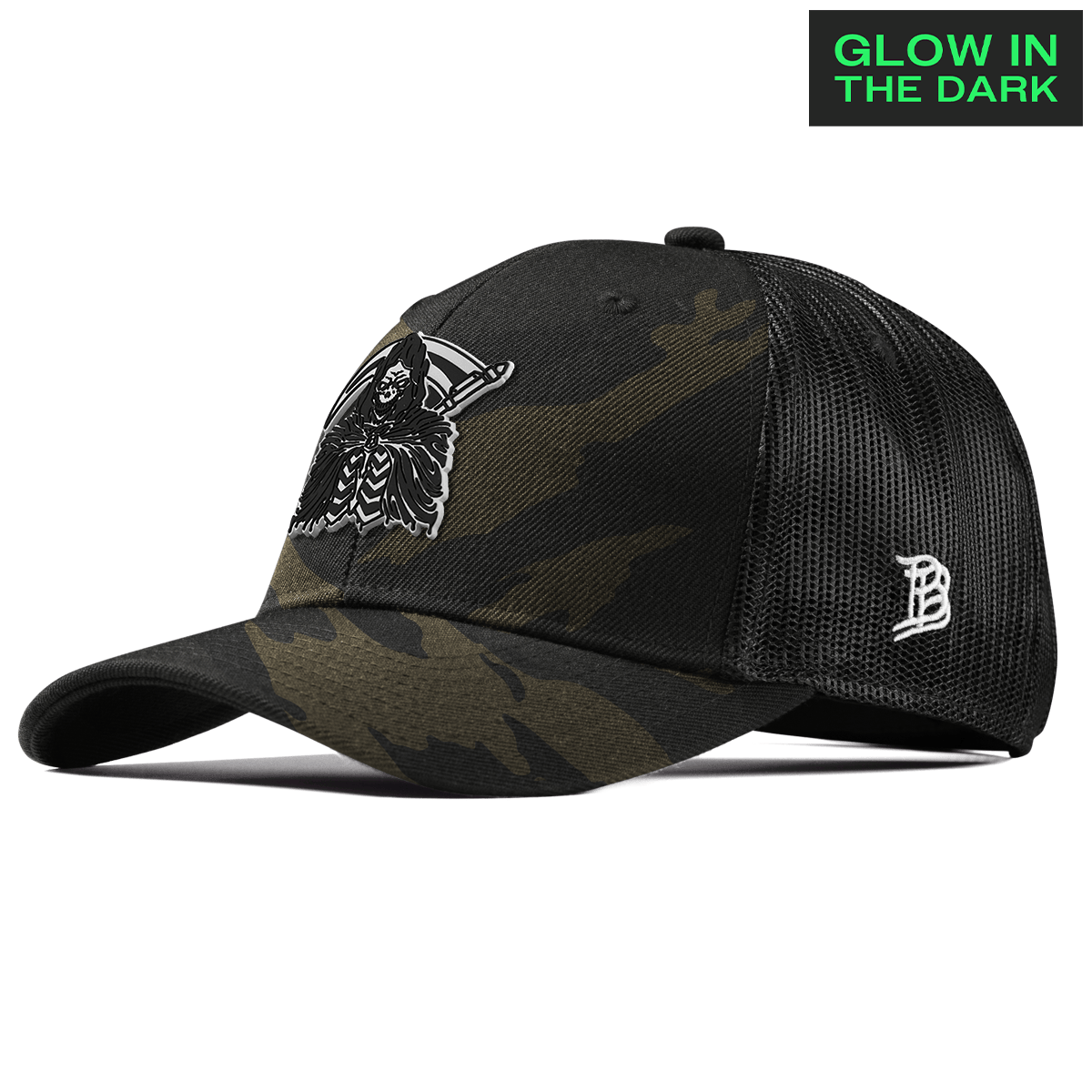 Grim Reaper Glow Curved Trucker Midnight Camo
