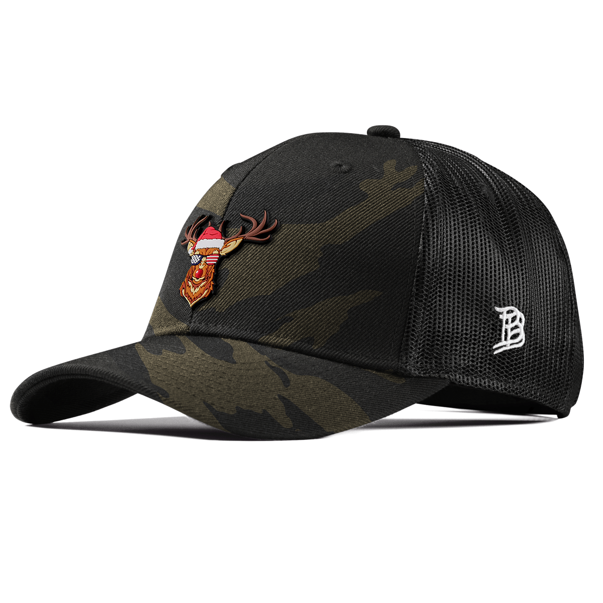 Party Reindeer Curved Trucker Midnight Camo