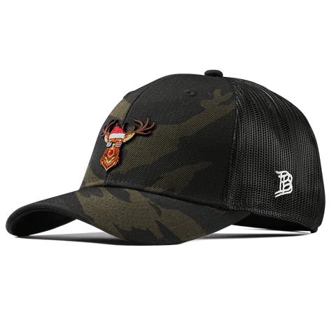 Party Reindeer Curved Trucker Midnight Camo