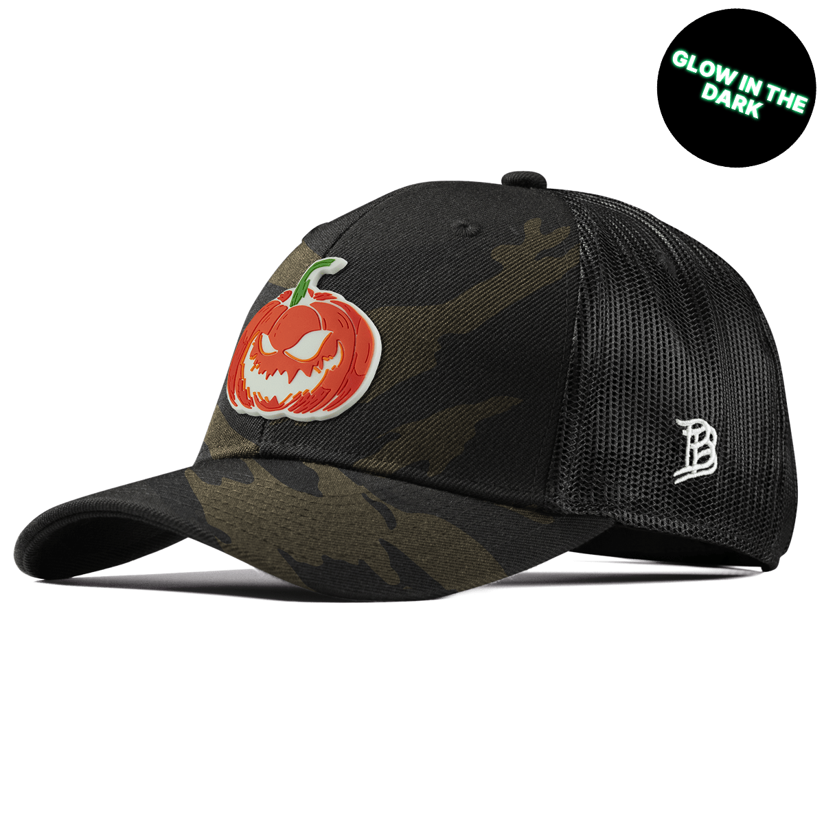 Jack-O-Lantern Glow Curved Trucker Midnight Camo