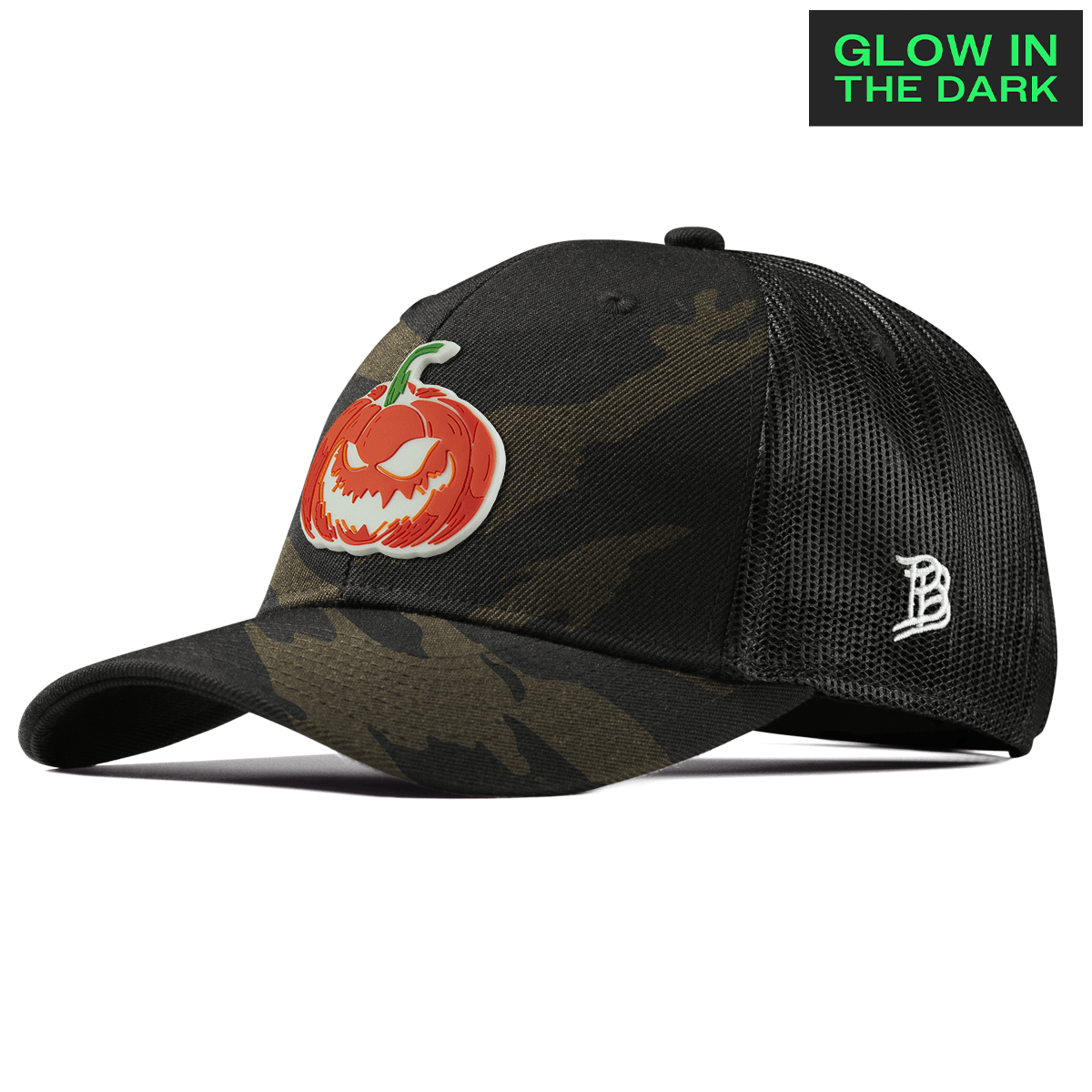 Jack-O-Lantern Glow Curved Trucker Midnight Camo