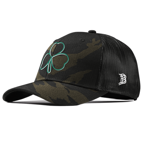 Stacked Shamrock Curved Trucker Midnight Camo