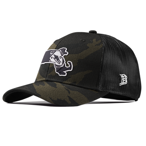 Massachusetts Vintage Curved Trucker  Midnight Camo