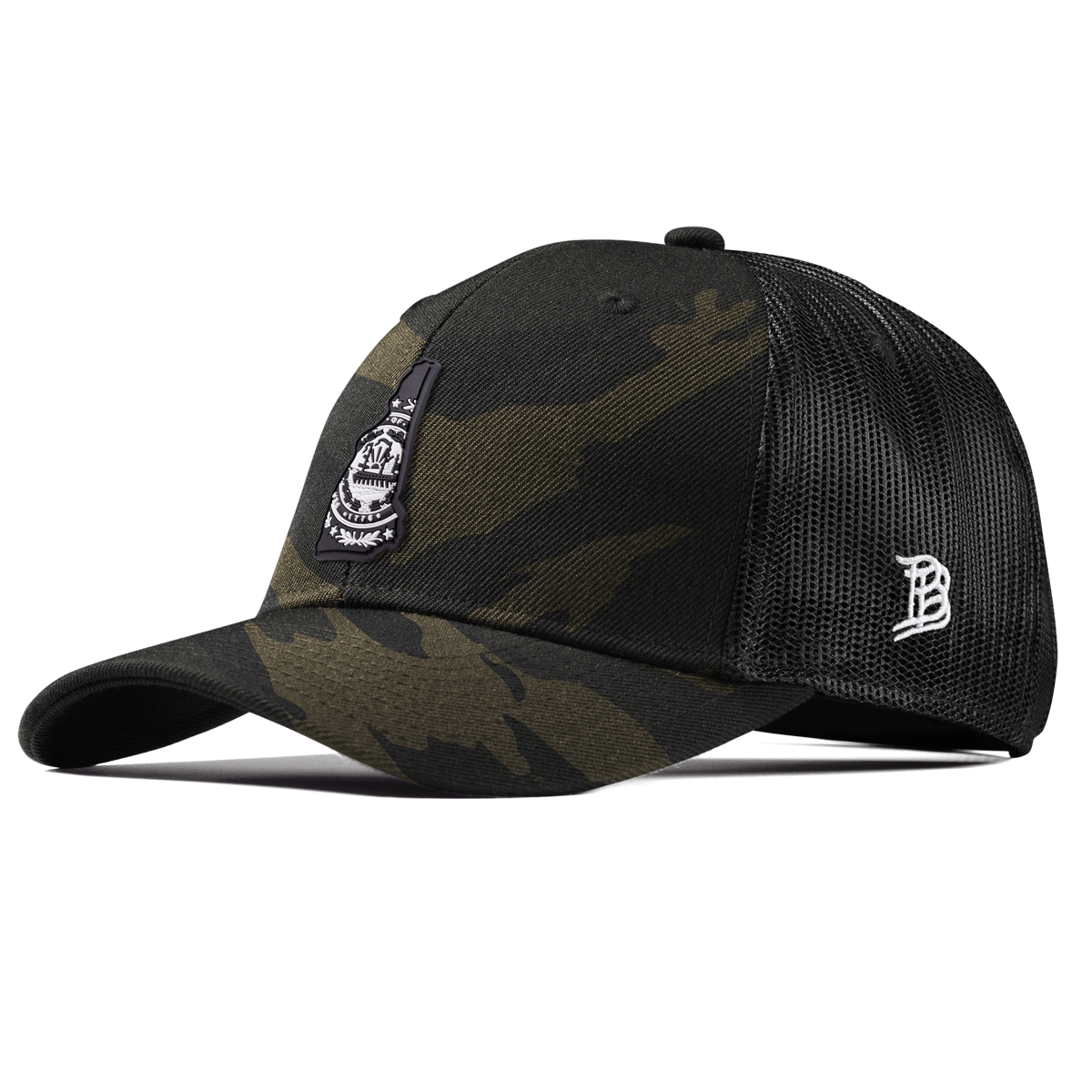 New Hampshire Vintage Curved Trucker  Midnight Camo