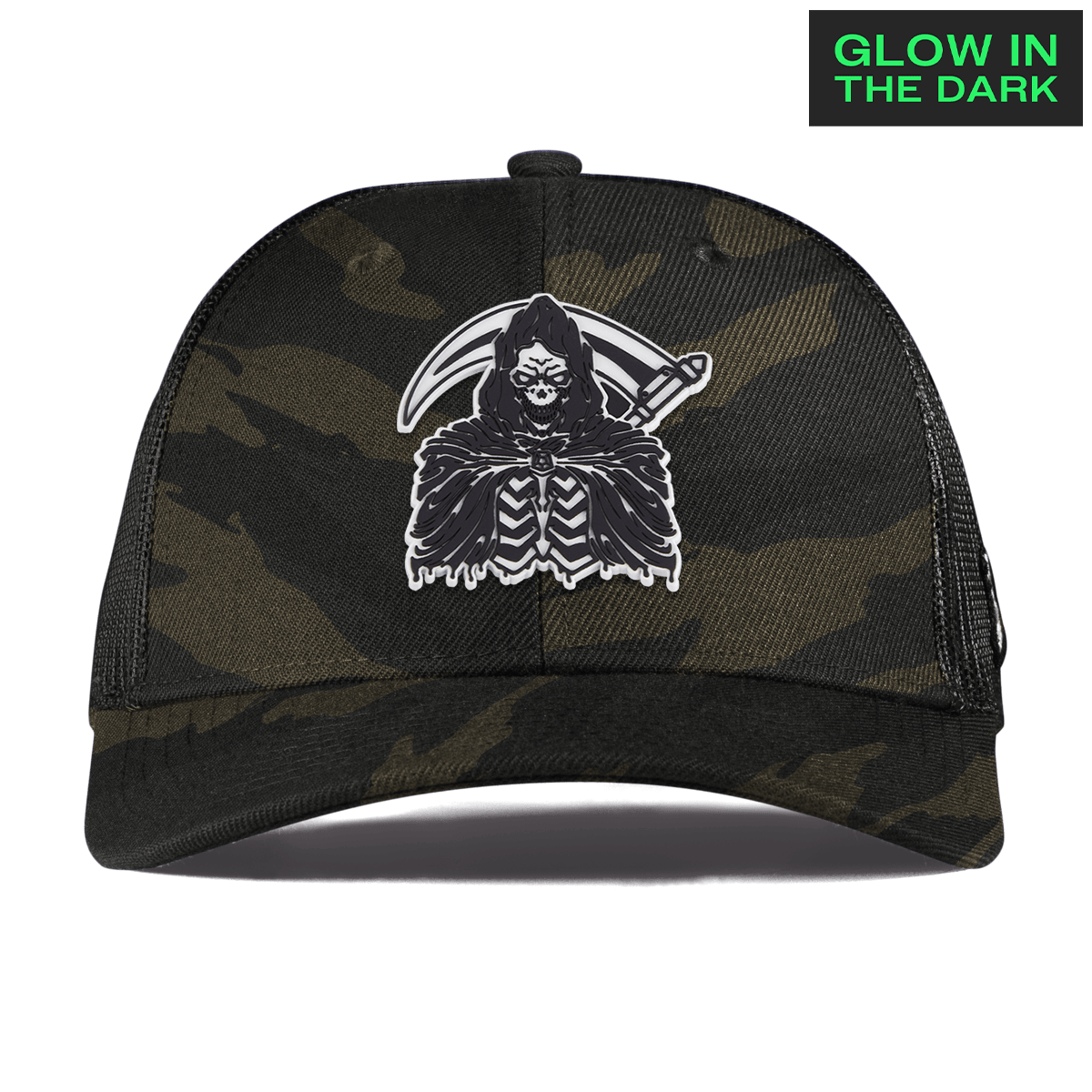 Grim Reaper Glow Curved Trucker Midnight Camo