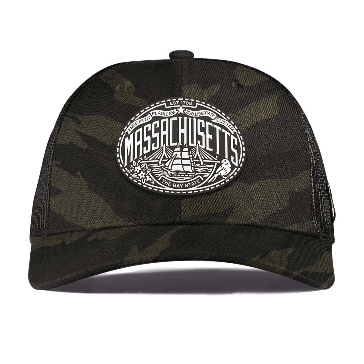 Massachusetts Traveler Curved Trucker Midnight Camo