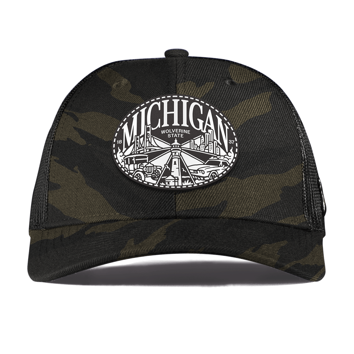 Michigan Traveler Curved Trucker Midnight Camo