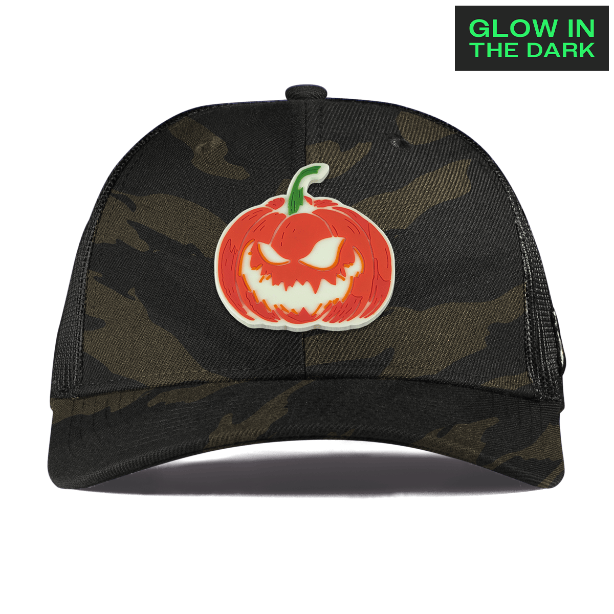Jack-O-Lantern Glow Curved Trucker Midnight Camo