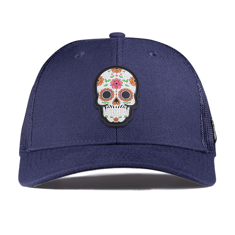 Flower Skull PVC Curved Trucker Navy