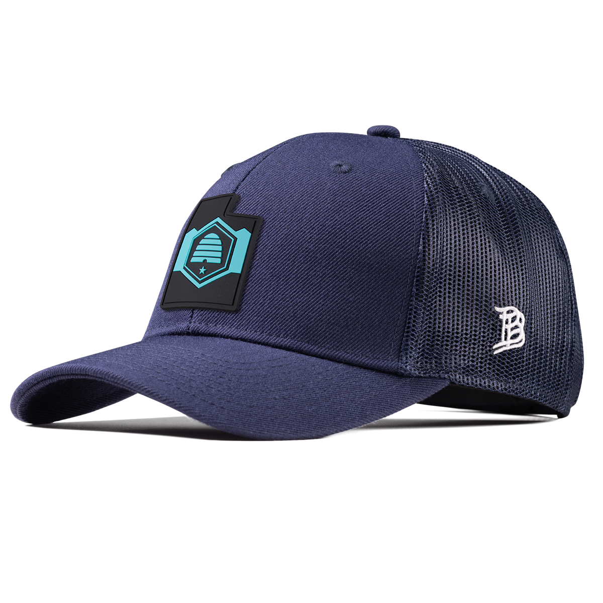 Utah Turquoise Curved Trucker Navy