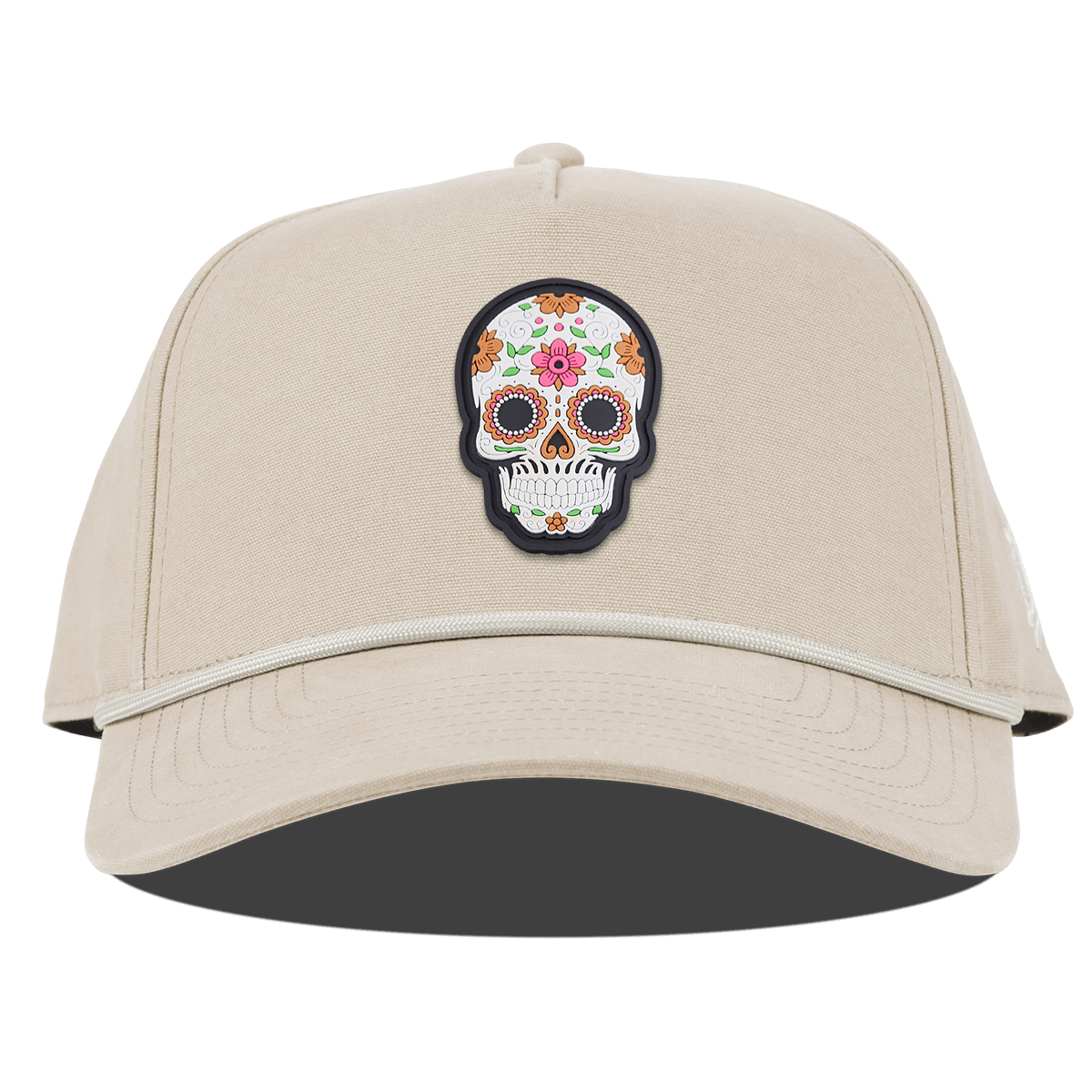 Flower Skull PVC Curved Canvas 5 Panel Rope Beige