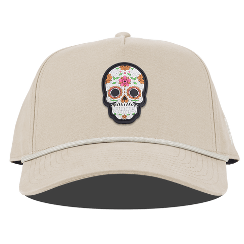Flower Skull PVC Curved Canvas 5 Panel Rope Beige