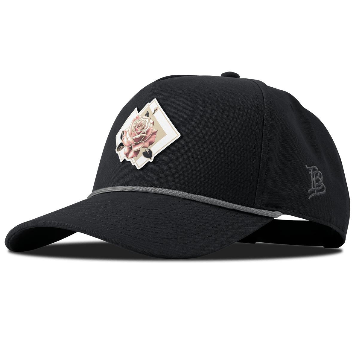 Blush Rose Curved Canvas 5 Panel Rope Back Vintage Black