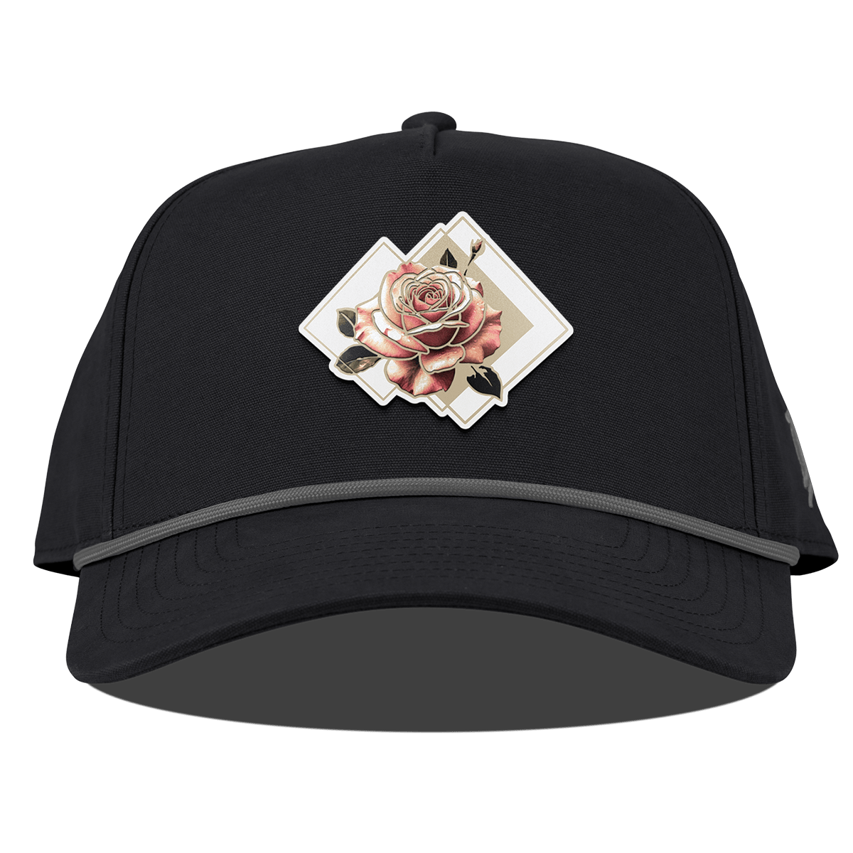Blush Rose Curved Canvas 5 Panel Rope Back Vintage Black