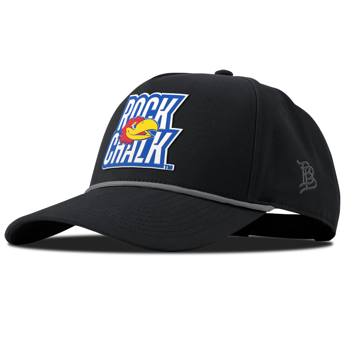 University of Kansas "Kansas Rock Chalk Block" Curved Canvas 5 Panel Rope Vintage Black