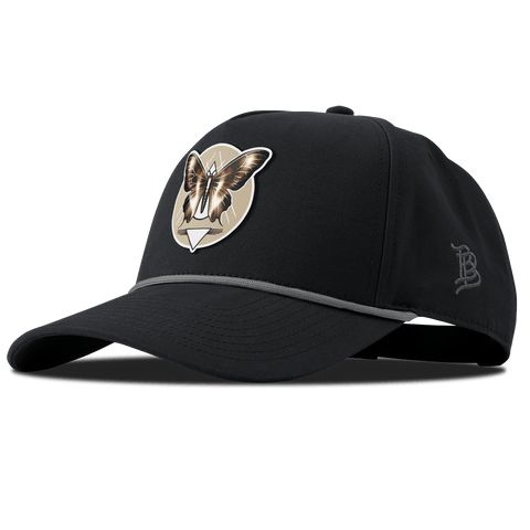 Moth Motif Curved Canvas 5 Panel Rope Back Vintage Black