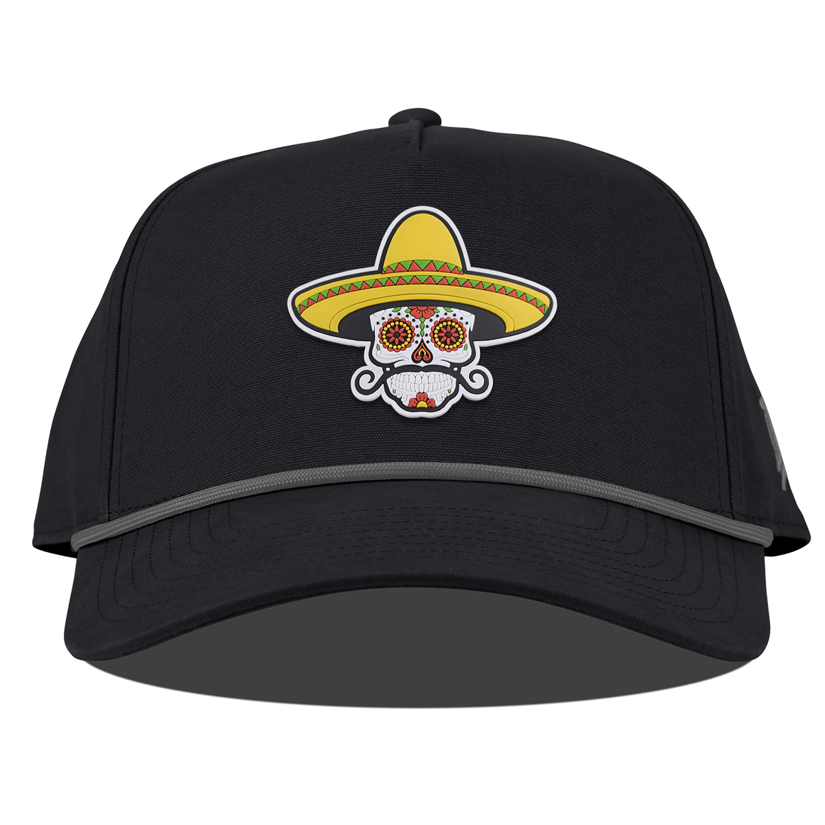 Sombrero Skull PVC Curved Canvas 5 Panel Rope Vintage Black