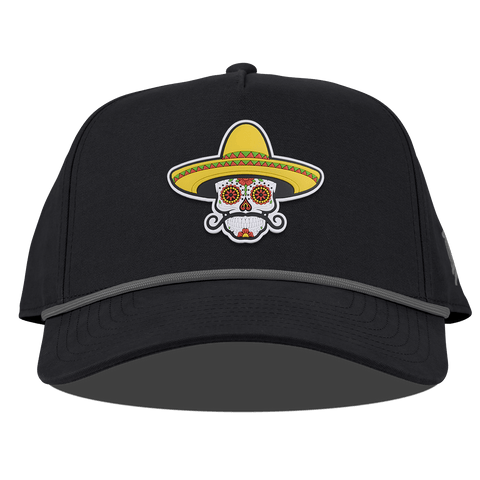 Sombrero Skull PVC Curved Canvas 5 Panel Rope Vintage Black