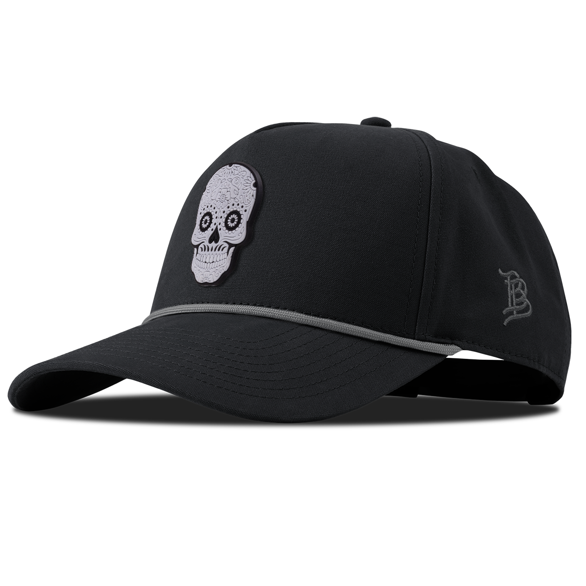 Sugar Skull PVC Curved Canvas 5 Panel Rope Vintage Black