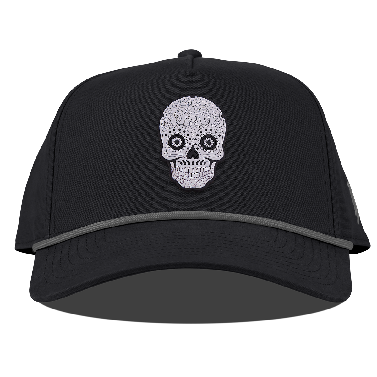 Sugar Skull PVC Curved Canvas 5 Panel Rope Vintage Black