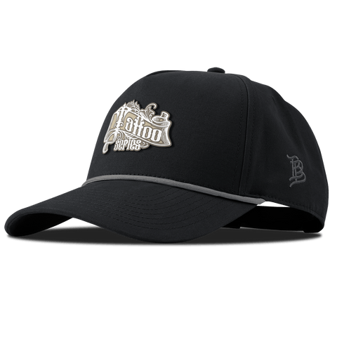 Tattoo Scroll Curved Canvas 5 Panel Rope Back Vintage Black