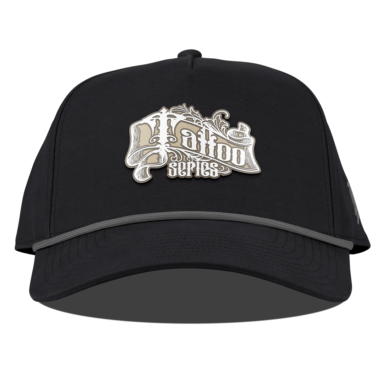 Tattoo Scroll Curved Canvas 5 Panel Rope Back Vintage Black