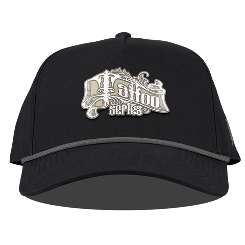Tattoo Scroll Curved Canvas 5 Panel Rope Back Vintage Black