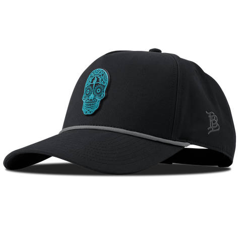 Turquoise Skull PVC Curved Canvas 5 Panel Rope Vinage Black