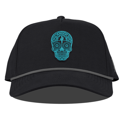 Turquoise Skull PVC Curved Canvas 5 Panel Rope Vinage Black