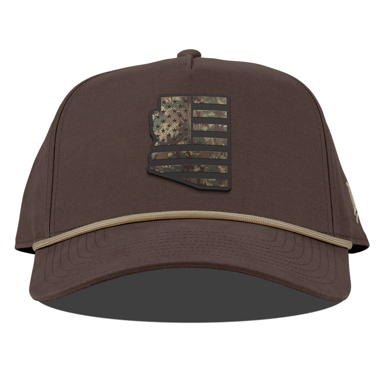 Arizona Timber Camo Patriot Curved Canvas 5 Panel Rope Vintage Brown