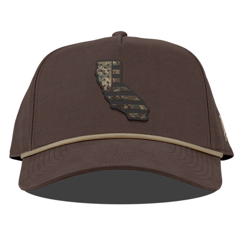 California Timber Camo Patriot Curved Canvas 5 Panel Rope Vintage Brown